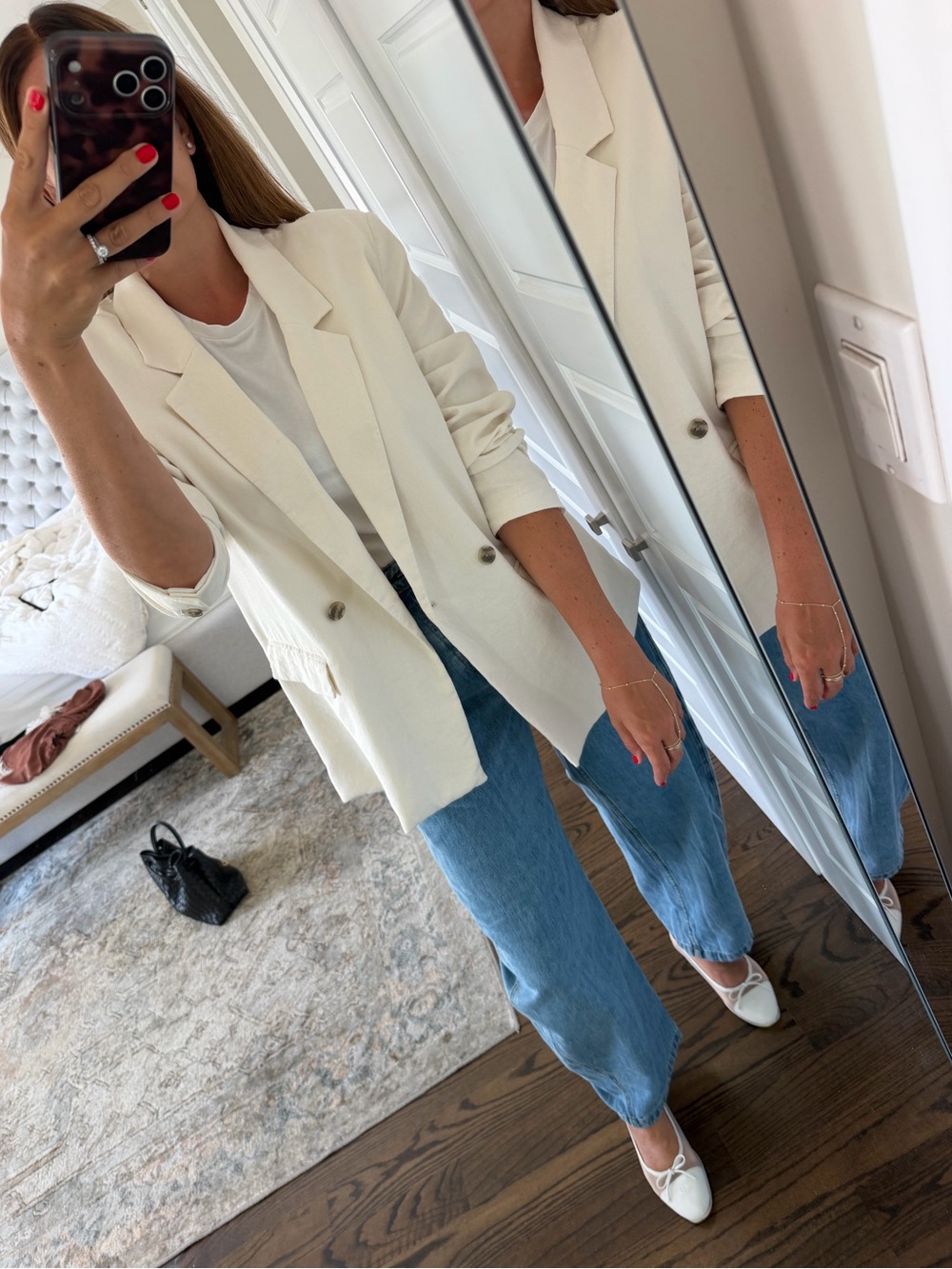 Old Navy Cream Linen oversized Double-Breasted Blazer